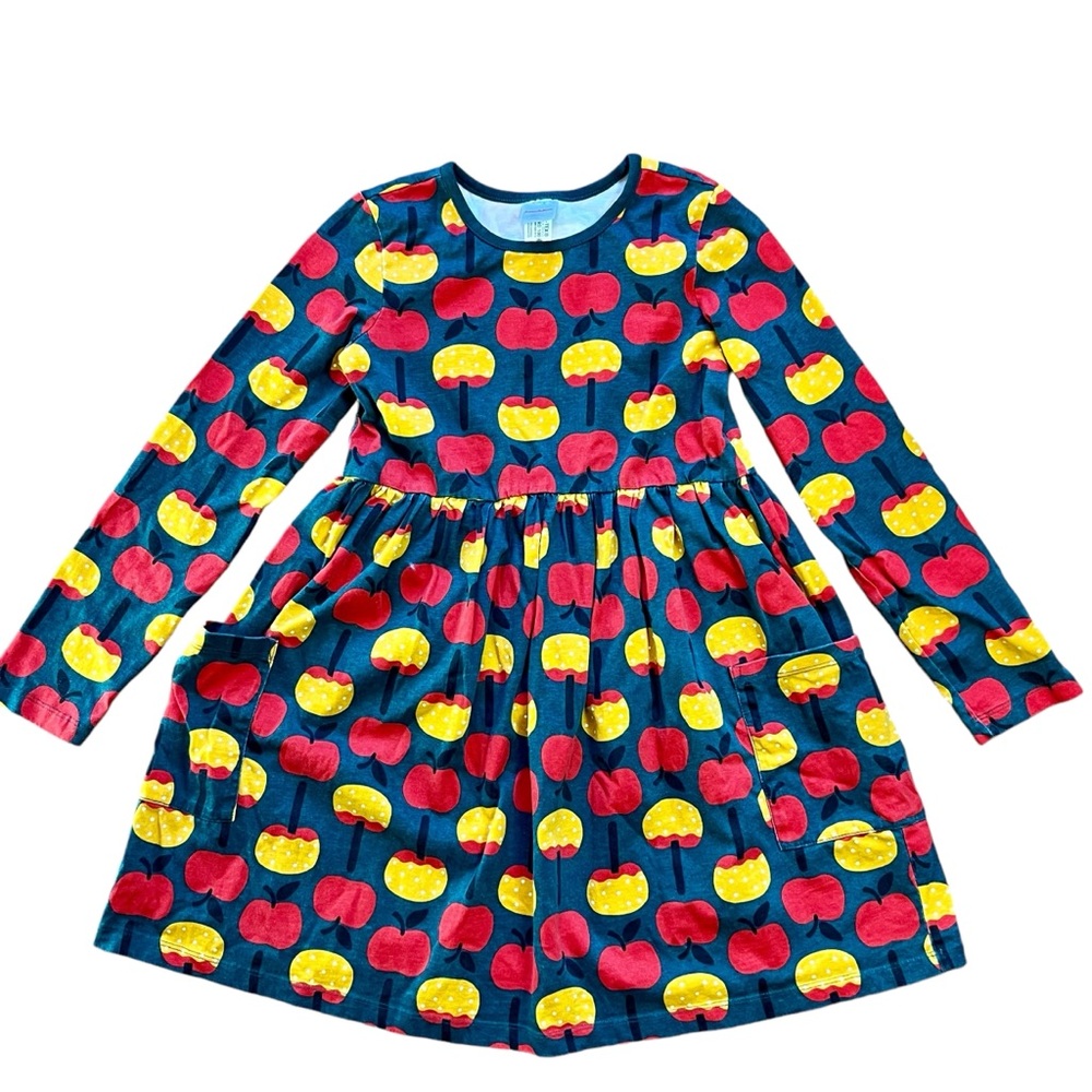 HANNA‎ ANDERSSON Green Caramel Apple Print Dress Sz 10 Long Sleeve School